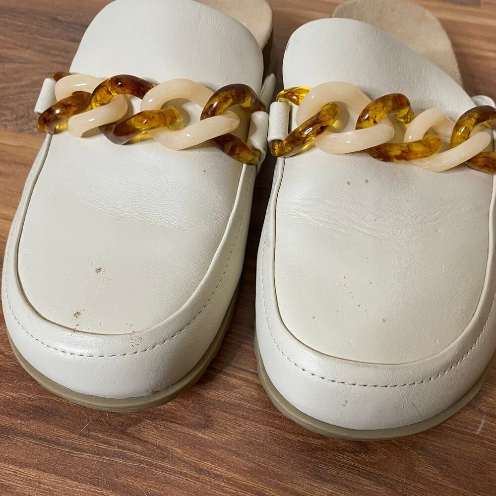 VIONIC Georgie Chain Detail Mule Clog Cream Leather Size 7.5 - Picture 3 of 11